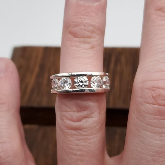 Size 5.5 925 Sterling Silver Large Channel Cubic Zirconia Ring - Picture 1 of 9